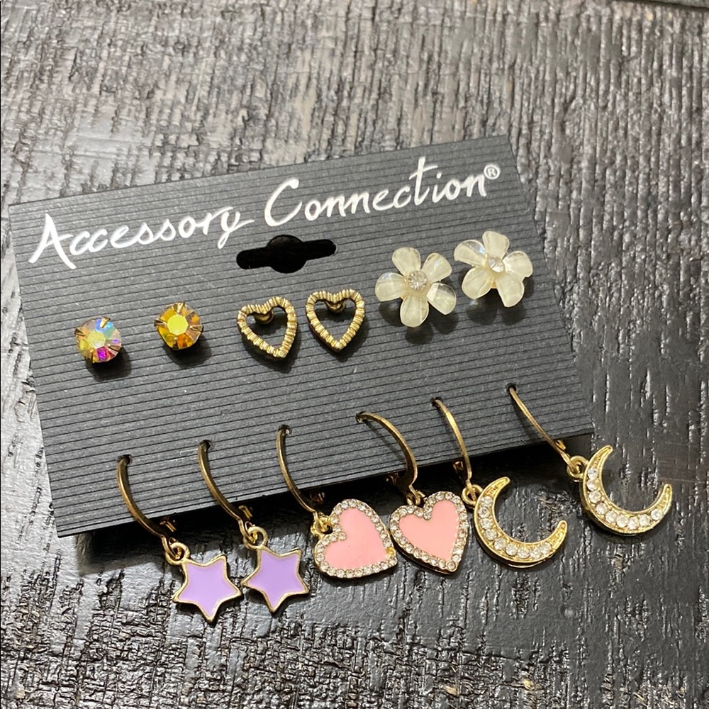LOVELY Set Of 6 PR. Gold Tone and Pastel Earrings!
